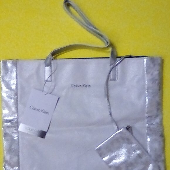 Calvin Klein White & Silver tote purse bag NWT - Picture 3 of 9